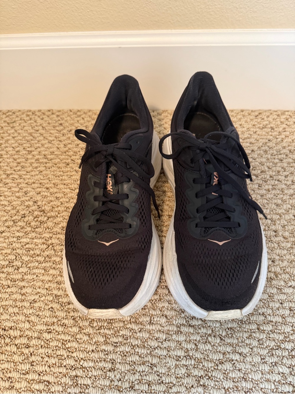 Hoka Bondi 9 Sneakers - Black with Rose Gold Accents - Picture 3 of 5